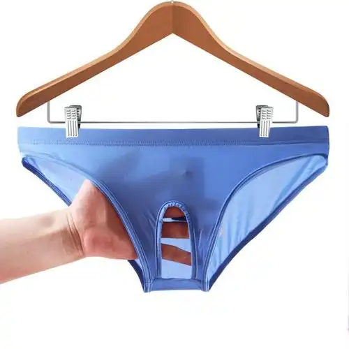 情趣男士内裤男一片式三角裤冰丝开裆性感男女通用超薄免脱裤头