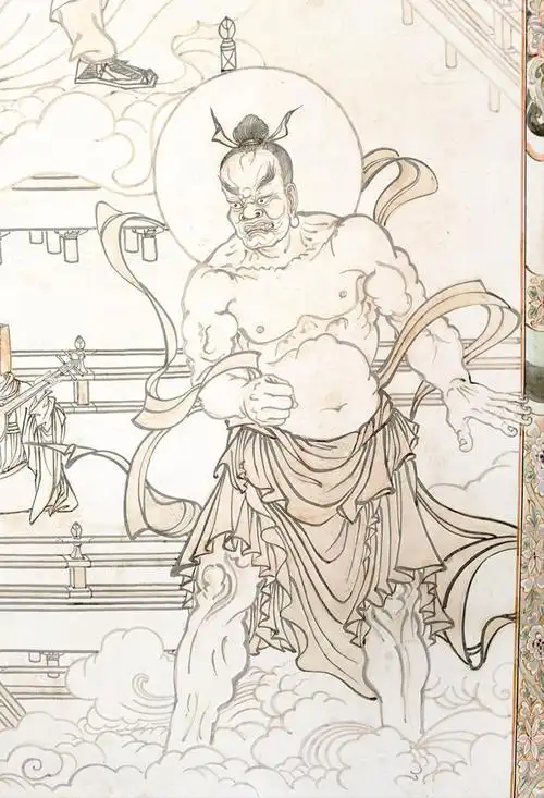 主壁-哼哈二将主壁-智者大师壁画绘制壁画绘制粉本上墙粉本上墙粉本上