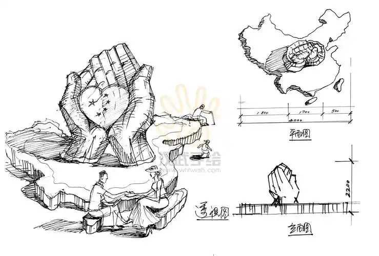景观雕塑设计线稿草图分享_中国考研手绘同盟-站酷zcool