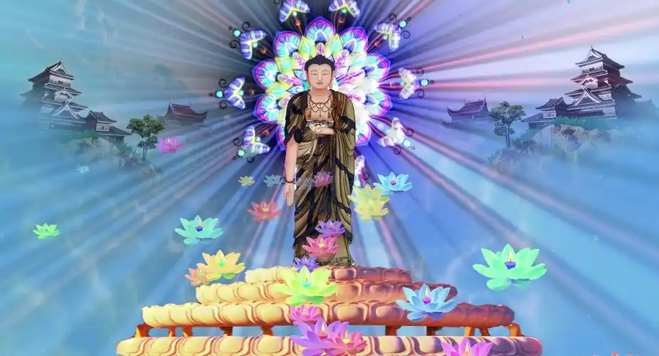 佛教佛祖大佛佛光普照阿弥陀佛荷花极乐世界_2000x1080_高清视频素材