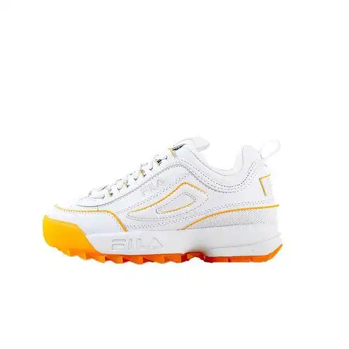 美国直邮斐乐fila女鞋春夏透气休闲鞋白色黄边运动休闲鞋