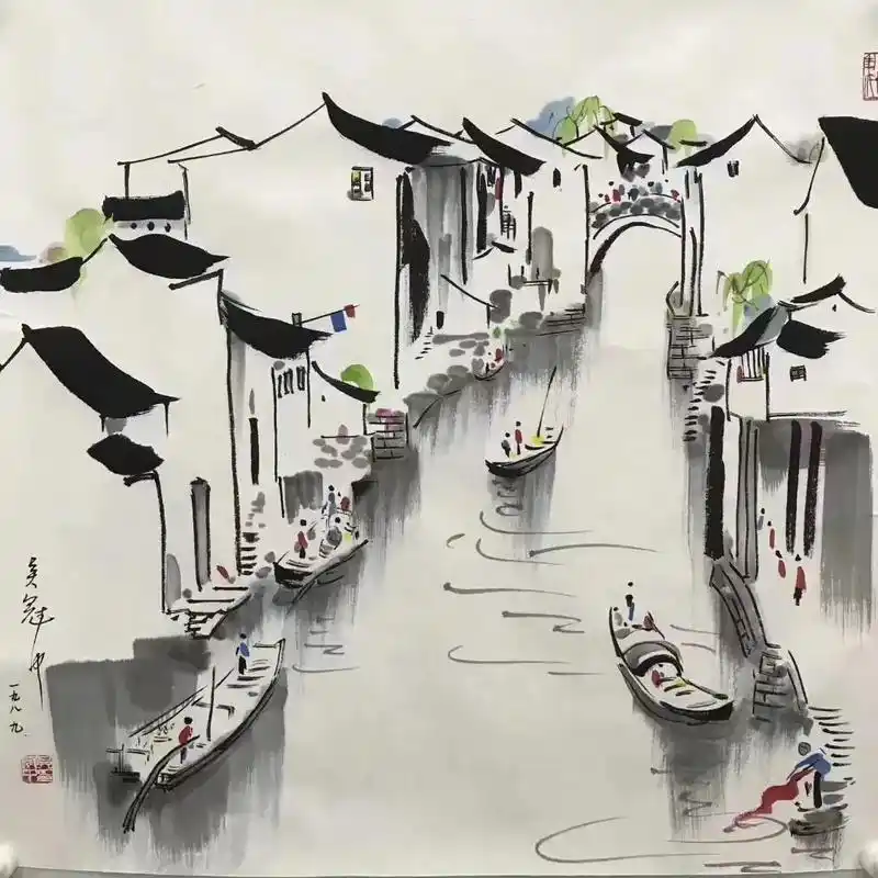 吴冠中四尺斗方《江南水乡》68×68 - 抖音