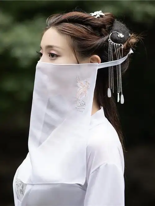 趣仕达新品面纱新款百搭日常古风刺绣花面纱复古代汉服遮脸挂耳超仙