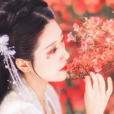 枫叶白衣带团扇女生头像,唯美古风真人头像