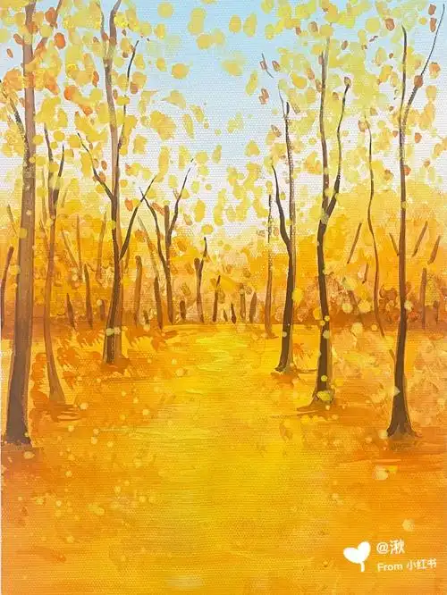 水粉色彩风景画秋秋意色彩鲜明