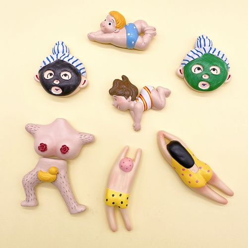 创意卡通可爱沙滩游泳搞怪冰箱贴立体树脂磁贴吸铁石装饰留言贴