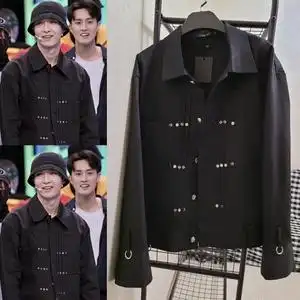 这就是张艺兴街舞4第四季同款黑色夹克衫外套铆钉衣服翻领上衣男