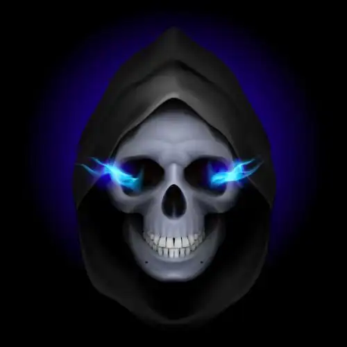 眼睛冒着蓝色火焰的骷髅矢量插画