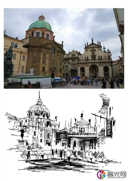 优秀的写实建筑场景手绘,建筑写生的钢笔画作