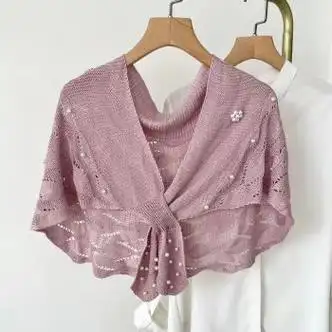 bifity新品2022夏季新款冰丝珍珠针织时尚披肩晒护颈椎空调房护肩小