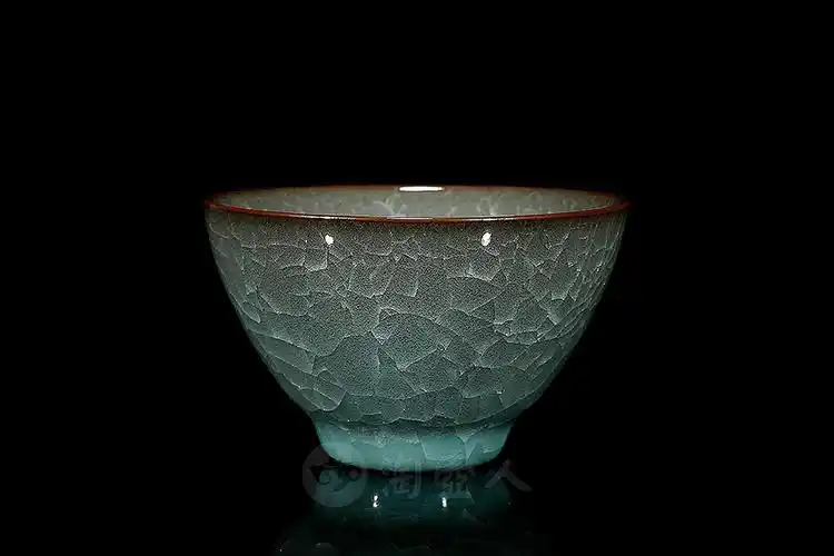 冰裂纹青瓷名家兰宗民《圆口冰裂品茗杯》原矿全手工优惠全场包邮真品