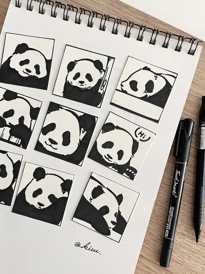 教大家画超简单的熊猫九宫格 有手就会!用到的是touchma - 抖音