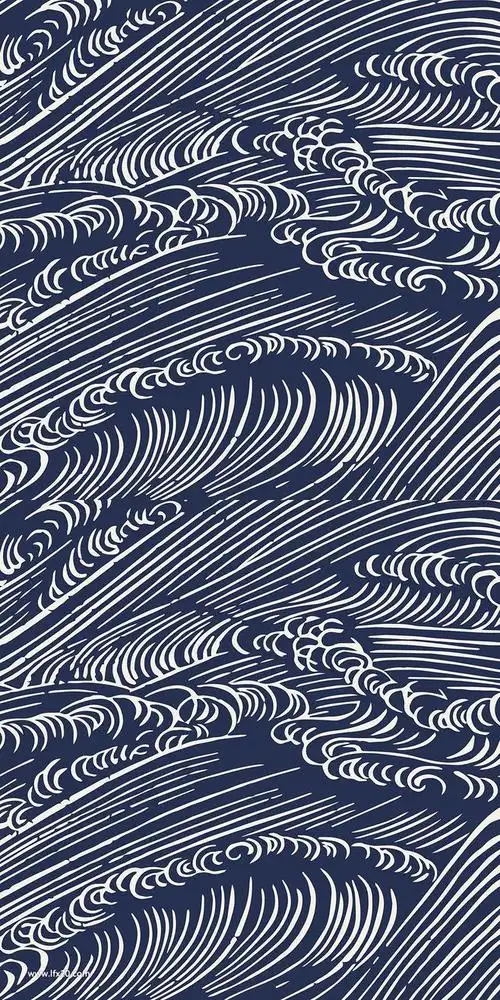 日式金色靛蓝波浪花纹图案纹理8