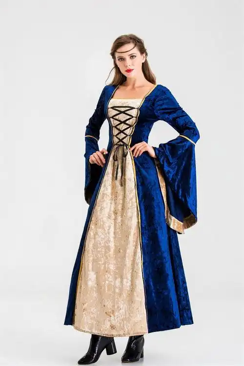 欧式复古宫廷裙欧洲中世纪收腰法式长裙公主贵族礼服英伦风连衣裙