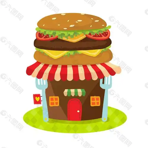 创意汉堡包房子卡通图形矢量素材