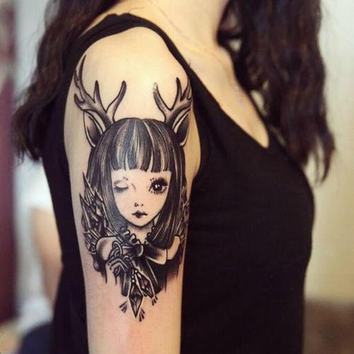 纹身贴防水男女 个性暗黑恶魔女孩 花臂手臂 满9元包邮