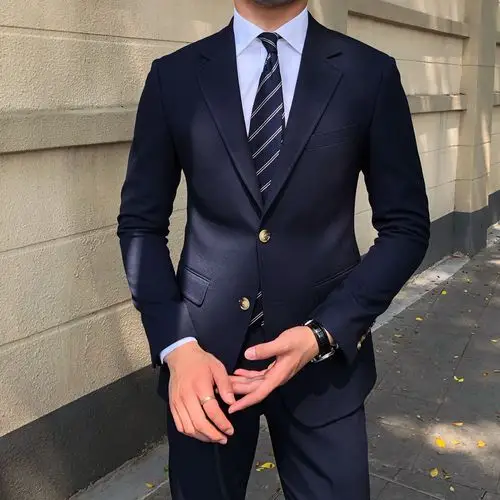 鹿三先生自制男士休闲商务修身西服英伦韩版婚宴两件套西装套装潮