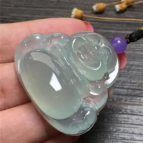 冰种晴水弥勒佛公天然翡翠吊坠