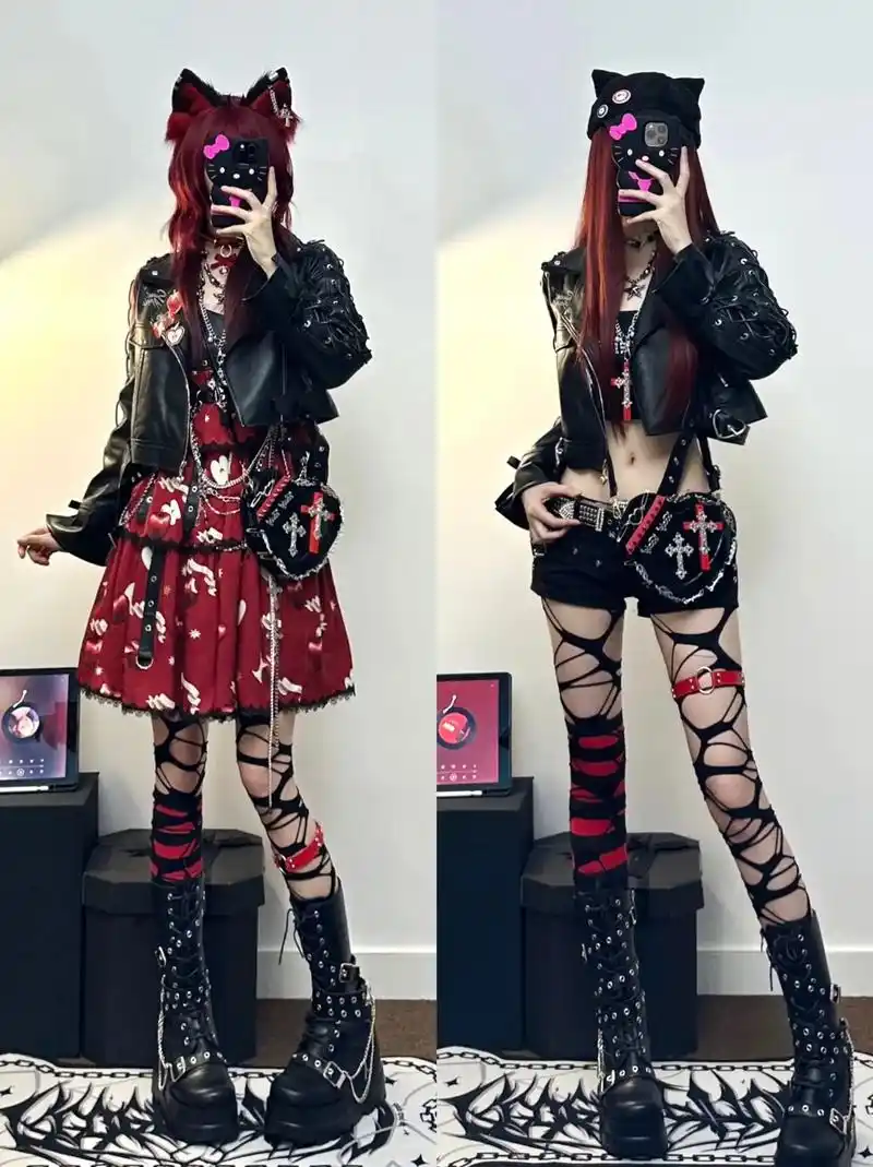 朋克摇滚少女的一衣多搭|裙子or裤子.#亚文化 #ootd穿 - 抖音