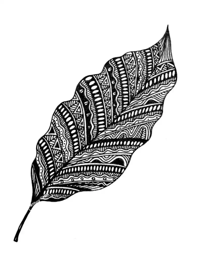 线描树叶 1-4 黑白装饰树叶 线描画 树叶线描 原创线描小画  树叶 1-4