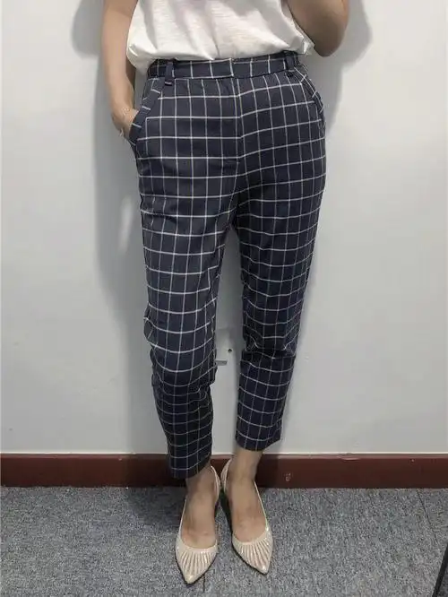 日本格纹小脚西装裤裤子