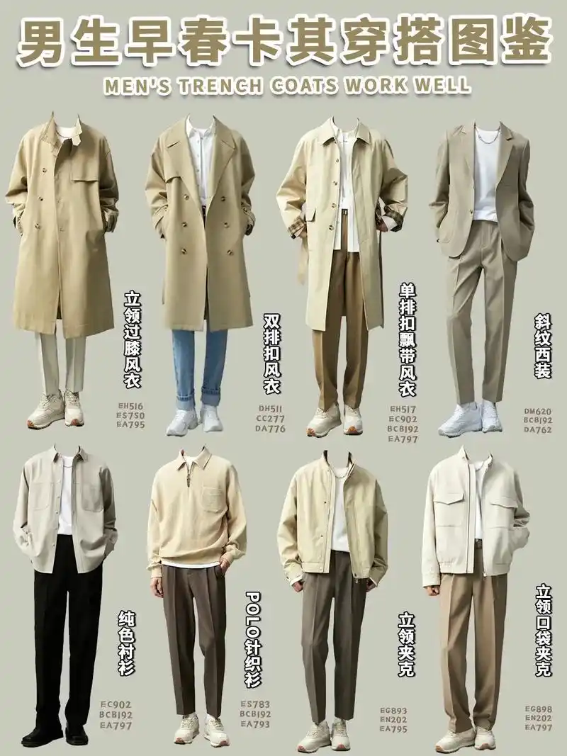 165-185男生早春必学8套卡其色穿搭.165-180男生 - 抖音