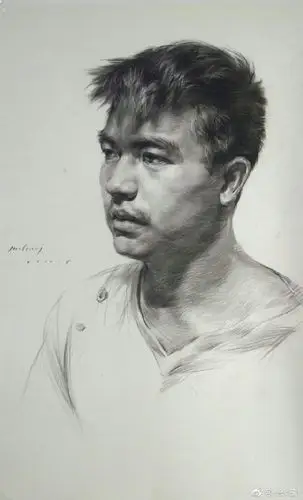 青年男子素描微微侧身头像素描手绘画教程图片 男青年微侧面头像素描