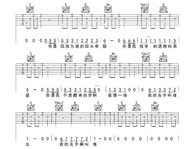 十二吉他谱晚安民谣吉他图片谱8张