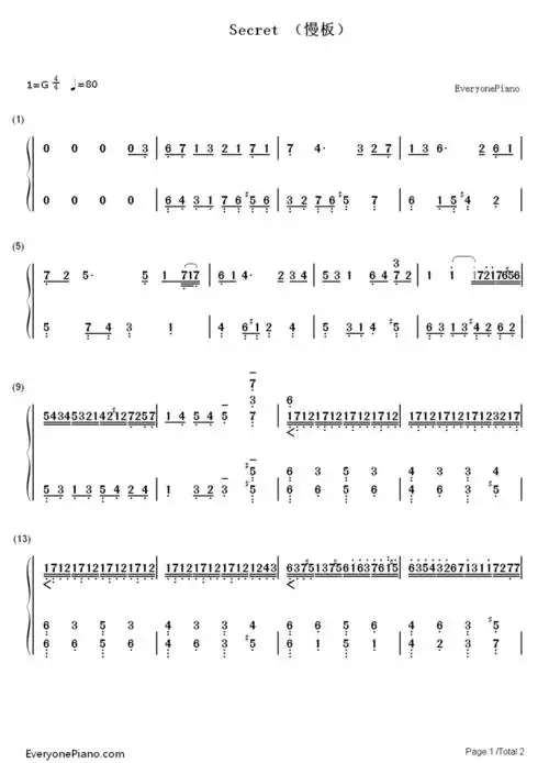 secret(慢板)双手简谱预览1