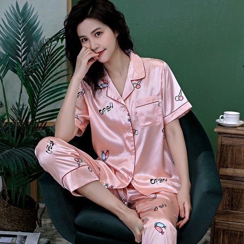 冰丝睡衣女士夏季套装短袖长裤丝绸薄款性感睡衣
