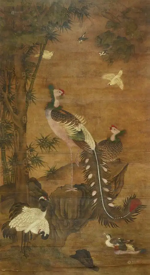 【百鸟朝凤 立轴 绢本】拍卖品_图片_价格_鉴赏_绘画_雅昌艺术品拍卖