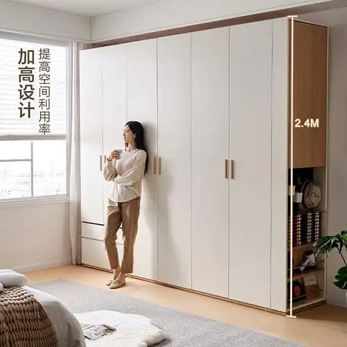 全友家居现代简约卧室北欧风衣柜衣橱led灯大衣柜加高衣柜129912