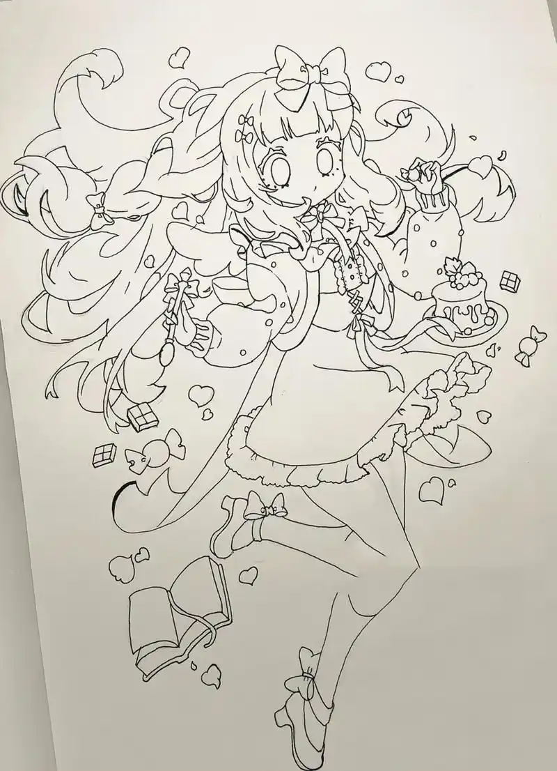 线稿    今天临摹一个动漫人物99 第一天11566  只画了线稿