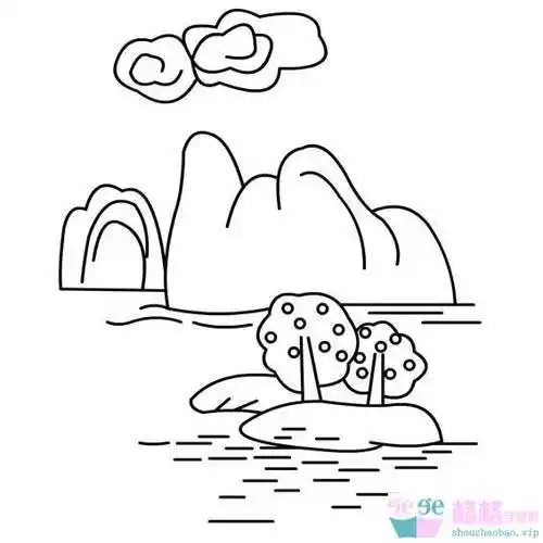 大自然山水风景画简笔画