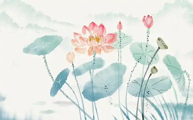 古风水墨彩墨荷花池塘水墨荷花背景