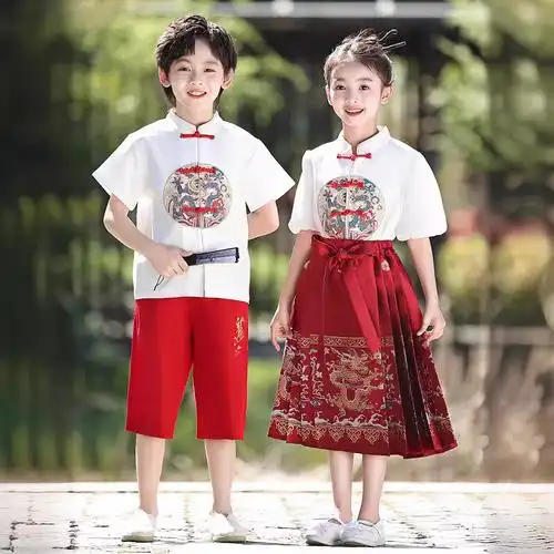 六一演出服小学生校服夏季超仙中国风古装女童马面裙男童汉服套装