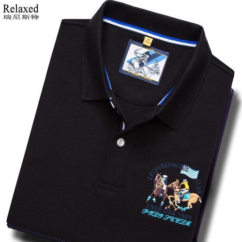 高档全棉短袖t恤品牌男装翻领polo衫美国旗保罗半袖上衣服有带领