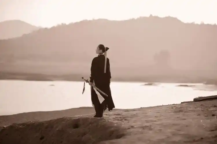 当我走过海 海不说话 落晖把背影留下 独自解答 成长 寂如画 我当执剑