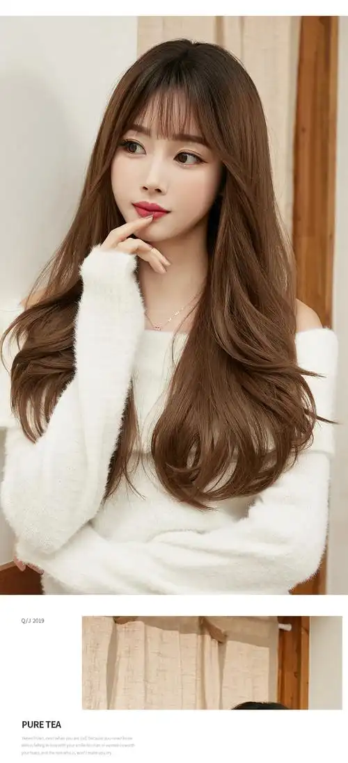 天使丝丝女大波浪外翻假发女长卷发网红可爱修脸空气刘海整顶全发套