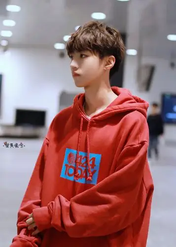 王俊凯同款红色卫衣2018新款秋冬424印花字母宽松连帽衫男情侣装