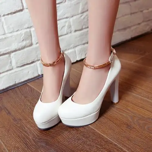 时尚性感白色高跟鞋女新款秋韩版百搭粗跟防水台公主浅口外贸单鞋