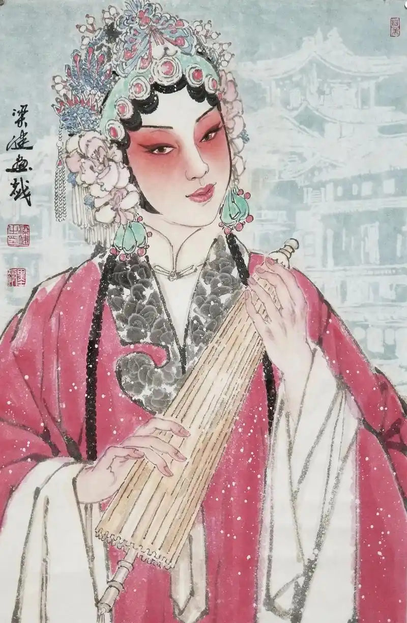 梁健三开戏曲人物画20幅作品集,笔墨精微,形神兼备