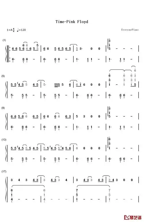 time钢琴简谱-数字双手-pink floyd1