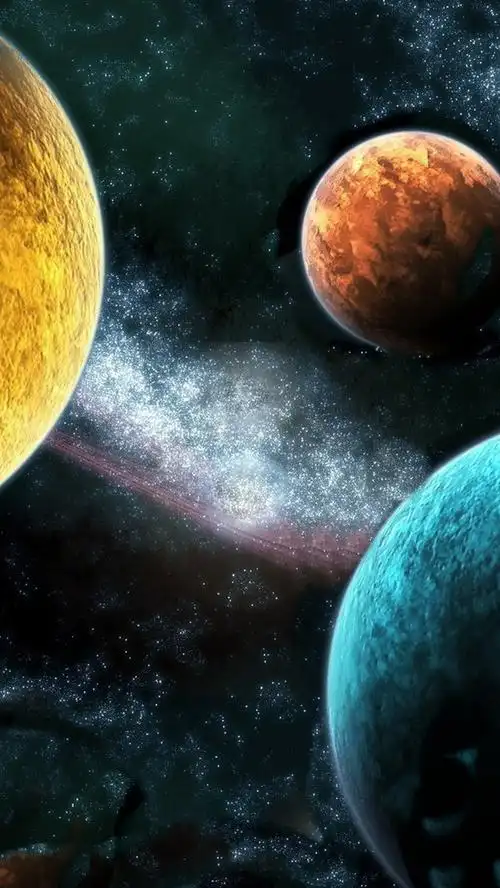 不同颜色的三个星球