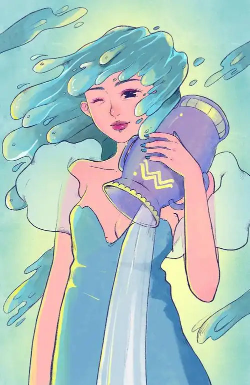画水瓶座的时候,我刻意把少女的头发化为水流,更凸显动态感.