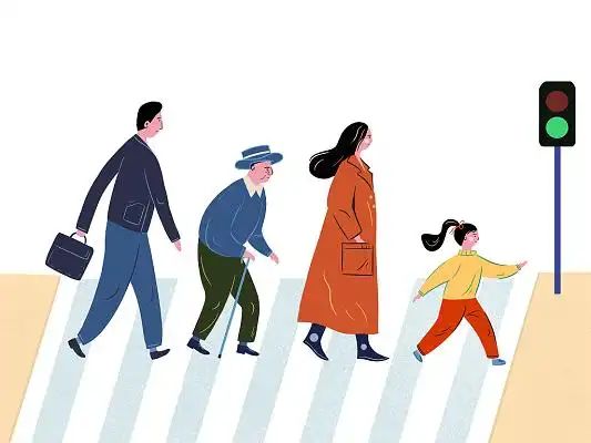 卡通交通过马路多人psd素材卡通道路交通安全元素