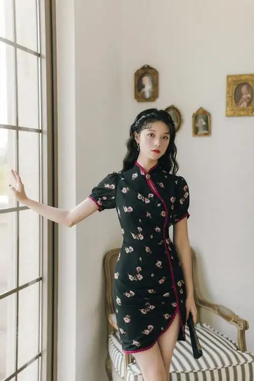 2020夏季新款气质高档旗袍女日常改良旗袍裙少女年轻款新款装立领收臀