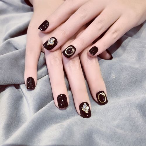 2020新款美甲成品黑色甲片短款时尚奢华经典穿戴指甲贴片可带可取