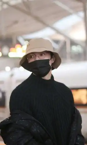 张艺兴行程饭拍图,身着深色毛衣配亮闪羽绒服,休闲舒适男友穿搭