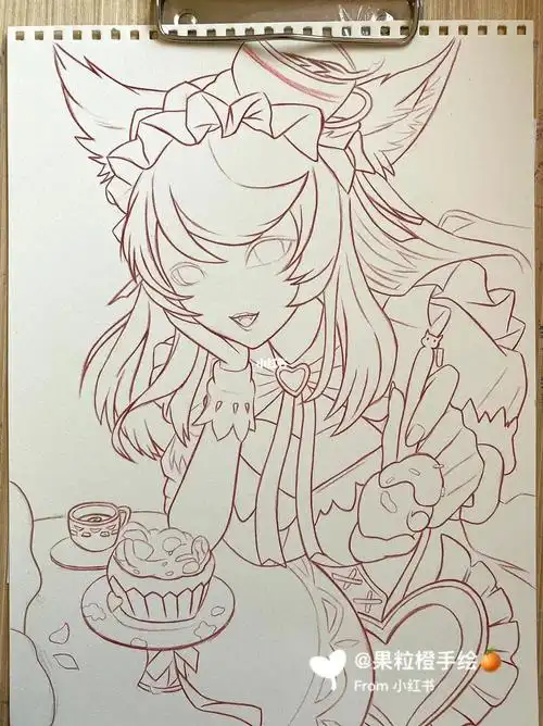 妲己女仆咖啡线稿